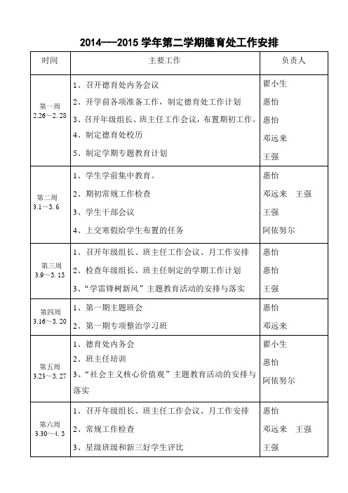 2014-2015第二学期德育处校历