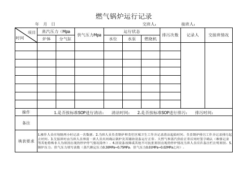 天然气锅炉运行记录