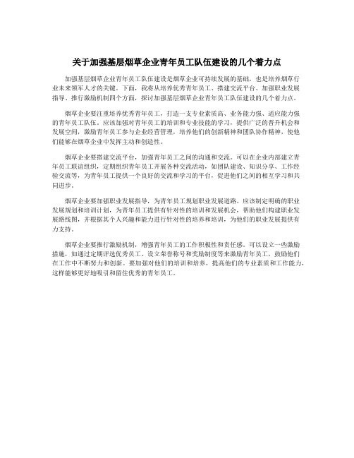 关于加强基层烟草企业青年员工队伍建设的几个着力点