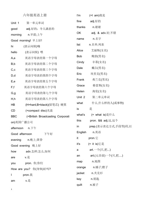 鲁教版六年级上下册英语单词