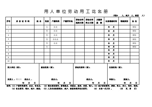 用人单位劳动用工花名册填写格式