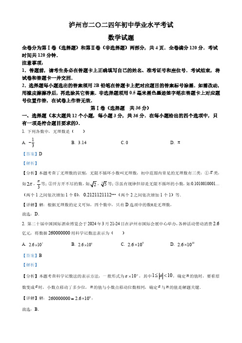 2024年四川省泸州市中考数学试题(解析版)