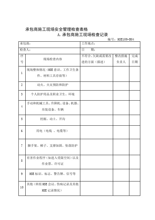 承包商施工现场安全检查表格(53页)