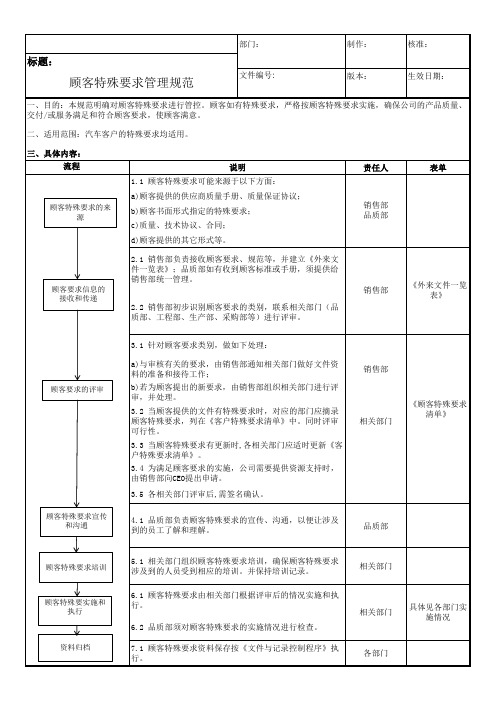 顾客特殊要求管理规范