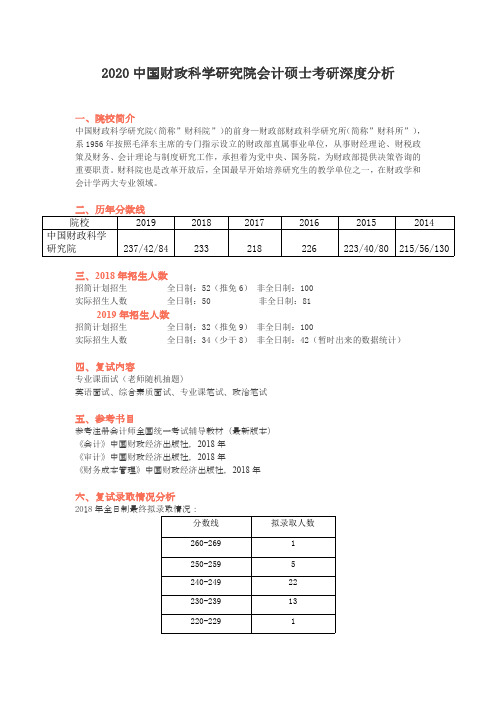 2020中国财政科学研究院(财科所)会计硕士考研(简介、分数线、招生人数、复试内容、参考书、复试分析)