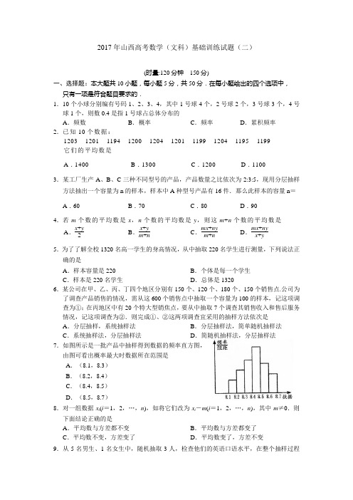 2017年山西高考数学文科基础训练试题