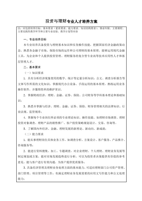 三年制专科投资与理财专业人才培养方案.doc