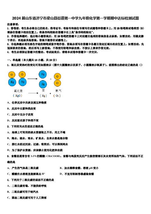 2024届山东省济宁市梁山县街道第一中学九年级化学第一学期期中达标检测试题含解析