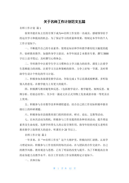 关于名师工作计划范文五篇