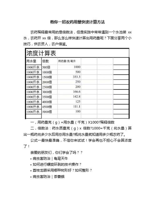 教你一招农药用量快速计算方法