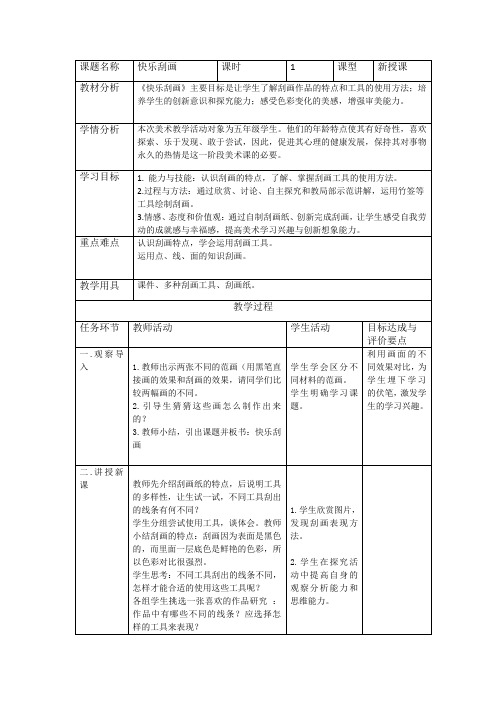 人教版五年级美术上册 快乐刮画(教案)