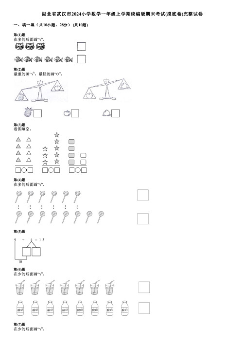 湖北省武汉市2024小学数学一年级上学期统编版期末考试(摸底卷)完整试卷