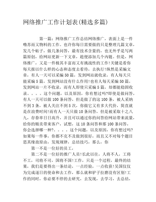 网络推广工作计划表(精选多篇)