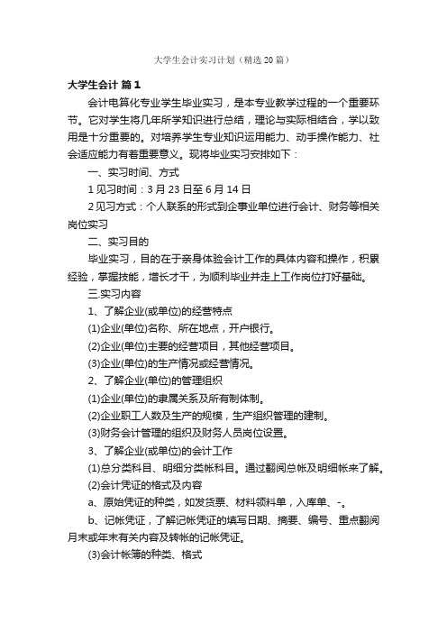 大学生会计实习计划（精选20篇）