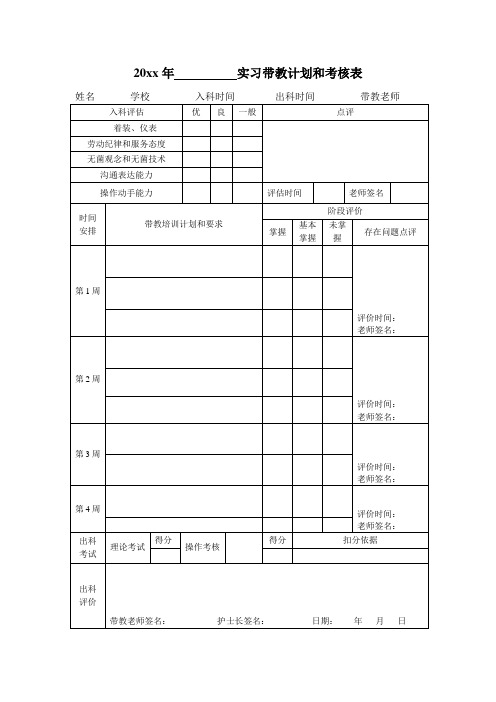 最新实习护士带教计划和考核表