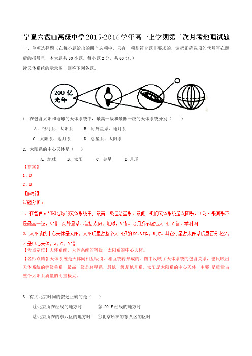 【全国百强校】宁夏六盘山高级中学2015-2016学年高一上学期第二次月考地理试题解析(解析版)