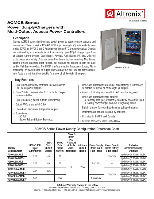Altronix ACMCB系列输出功率分发与交流电源转换器说明书