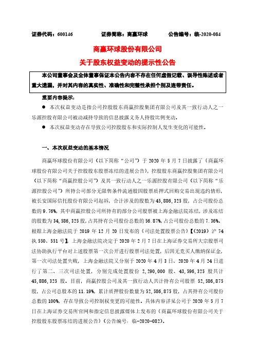 商赢环球：关于股东权益变动的提示性公告