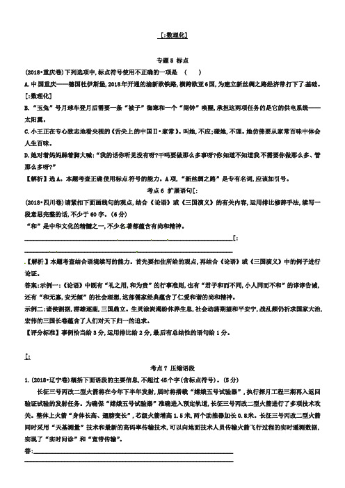 2019年高考语文真题分类：专题【5、6、7】标点、扩展语句、压缩语段(含解析)