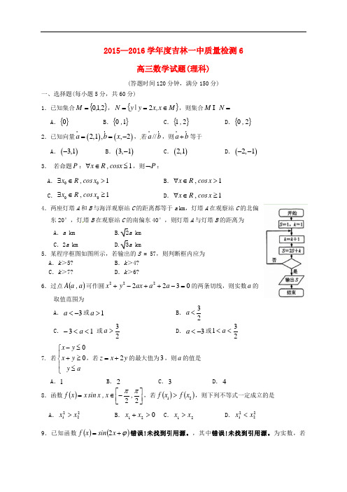 吉林省吉林市第一中学校高三数学质量检测试题(六)理