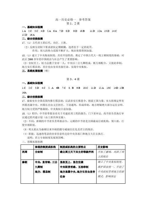 高一历史形成性练习1-3单元答案