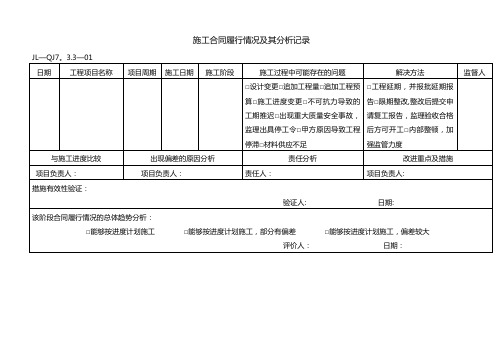 施工合同履行情况及其分析记录