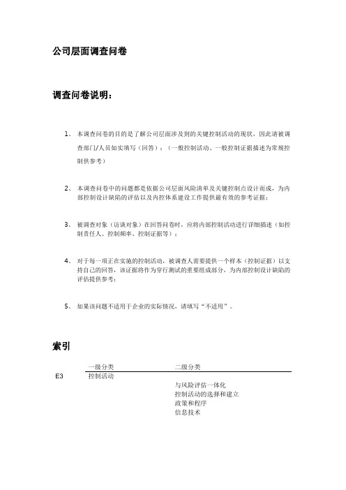上市公司内控公司层面调查问卷 - 控制活动