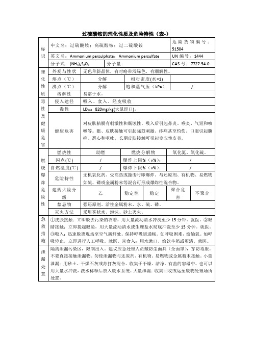 过硫酸铵的理化性质及危险特性 表