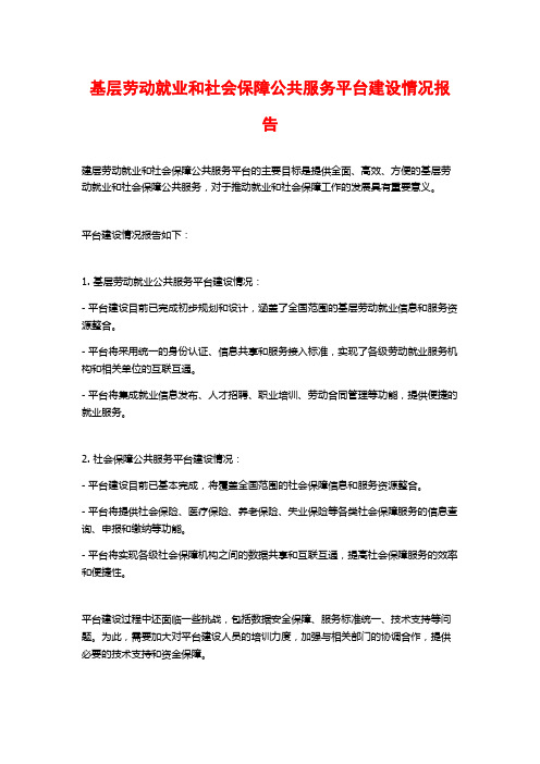 基层劳动就业和社会保障公共服务平台建设情况报告