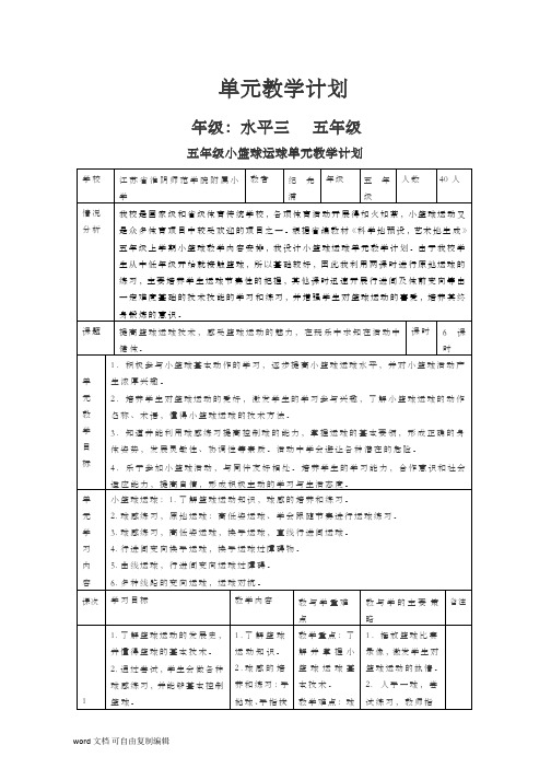 五年级小篮球运球单元教学计划及教学设计