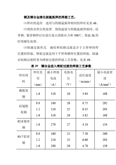 铜及铜合金熔化极氩弧焊的焊接工艺