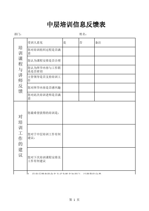 中层培训满意度调查表