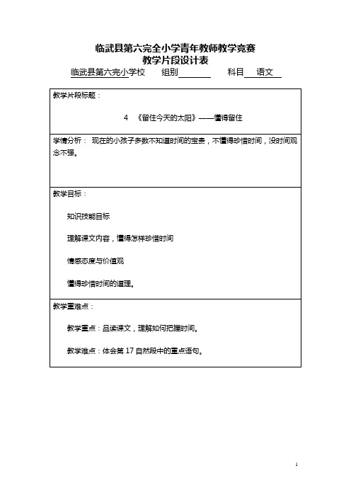 留住今天的太阳教学设计