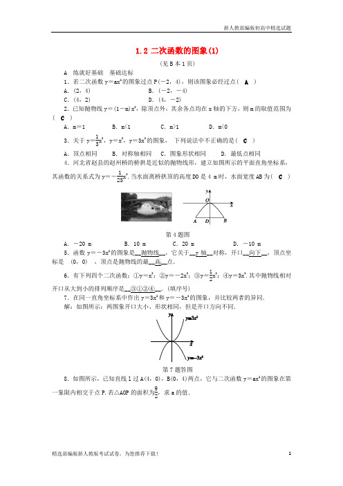 【推荐】2020九年级数学上册 第1章 二次函数 1.2 二次函数的图象(1)练习 (新版)浙教版