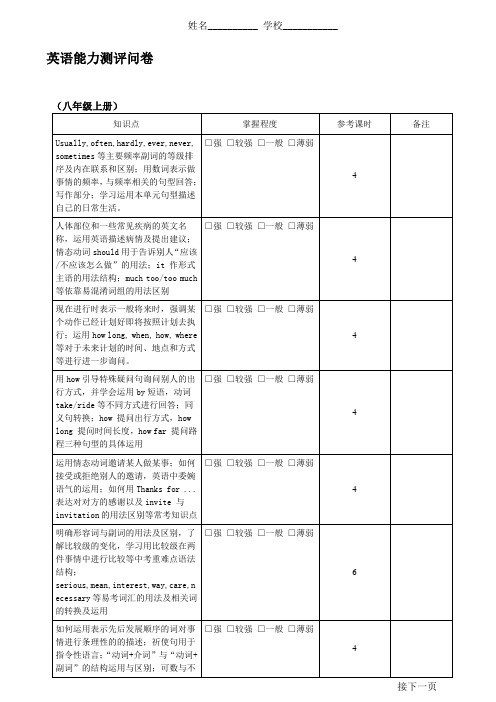 初中英语能力测评问卷 样本