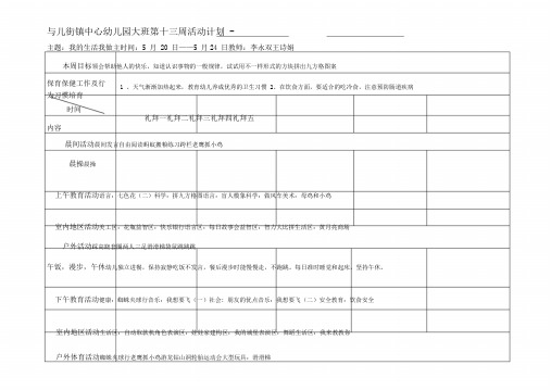 幼儿园幼儿园大班下学期周计划规划方案活动表