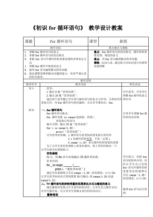 初中信息技术_《初识for循环语句》教学设计学情分析教材分析课后反思