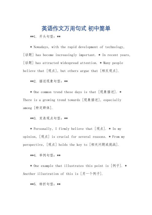 英语作文万用句式 初中简单