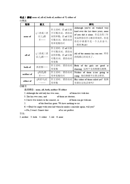 辨析none of, all of, both of, neither of与either of