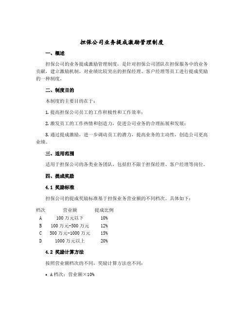 担保公司业务提成激励管理制度