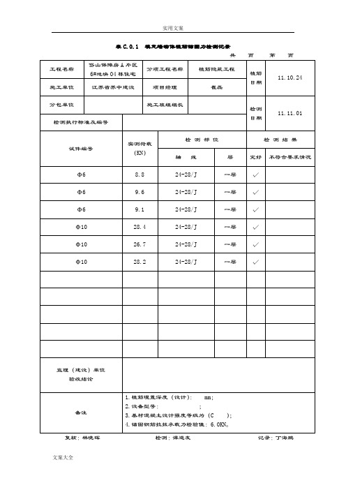 植筋锚固力检测记录簿