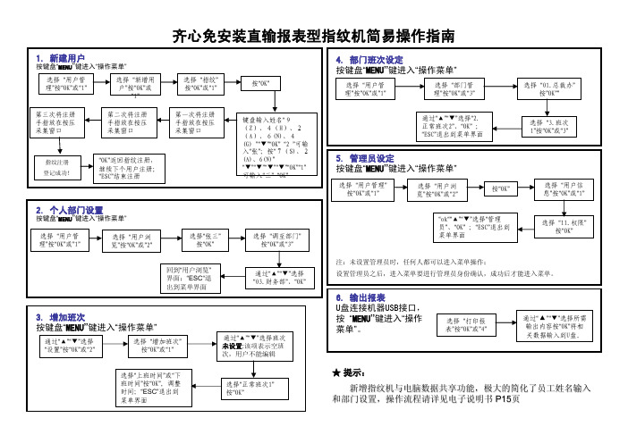 齐心免安装直输报表型指纹机简易操作手册