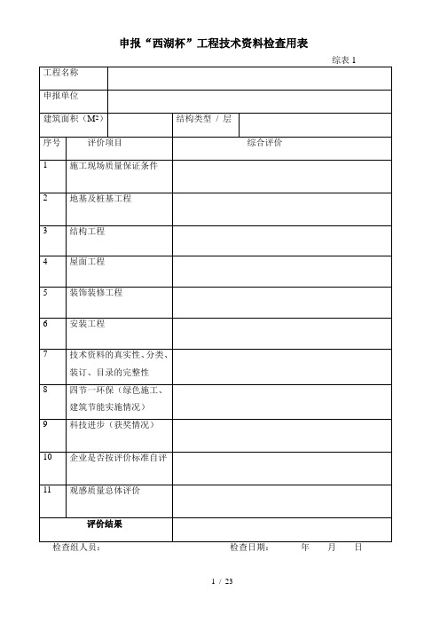 2016年度西湖杯现场技术资料检查用表