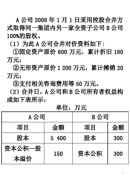 高级财务会计企业合并实例1