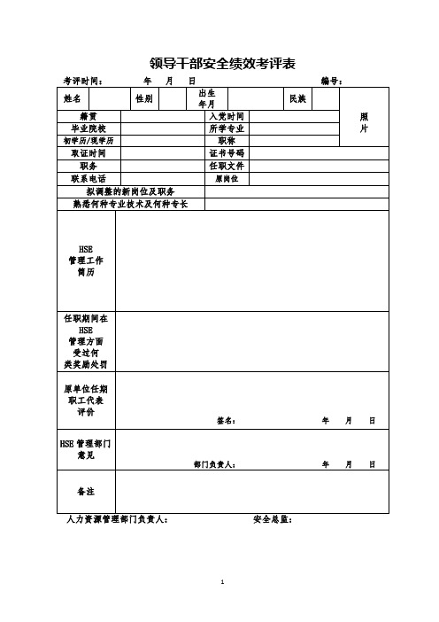 领导干部安全绩效考评表