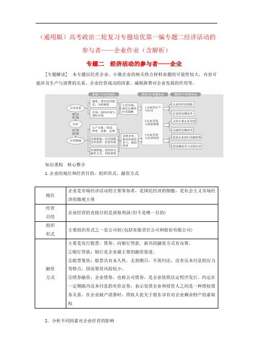 (通用版)高考政治二轮复习专题培优第一编专题二经济活动的参与者——企业作业(含解析)