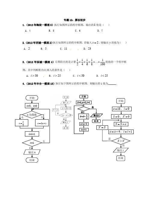 2014届高考数学专题汇编12：算法初步