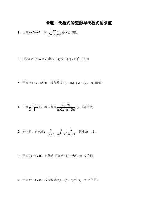 北师大版九年级专题二：代数式变形与求值