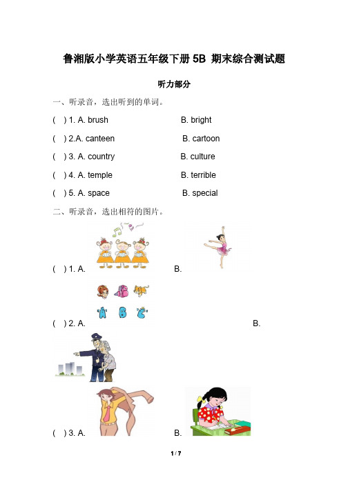 鲁湘版小学英语五年级下册5B 期末 综合检测试题