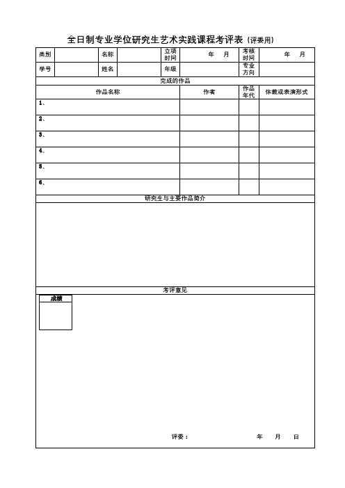 全日制专业学位研究生艺术实践课程考评表(评委用)【模板】